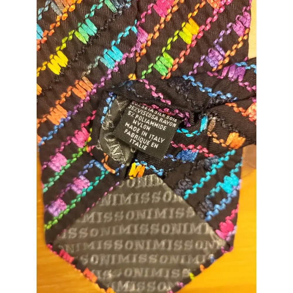 Missoni Cravatte Rayon Multicolor Squares and Lines Made in Italy 58